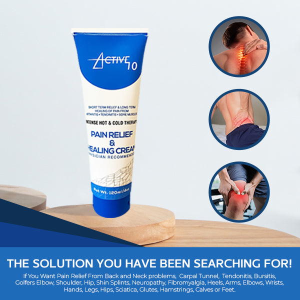Active 10 Pain Relief and Healing Cream 4oz Tube - Natural Organic Formula for Muscle, Joint, Back, Knee Ache - Advanced Deep Muscle Support, Non-Staining Menthol - Crafted by Renowned US Chemist