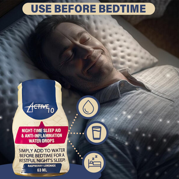 Active 10 Night Time Sleep Aid and Anti-Inflammation Water Drops, Enhancing and Soothing for Restful Nights - Cherry Juice, Natural Ingredients - 2.13 Fl Oz