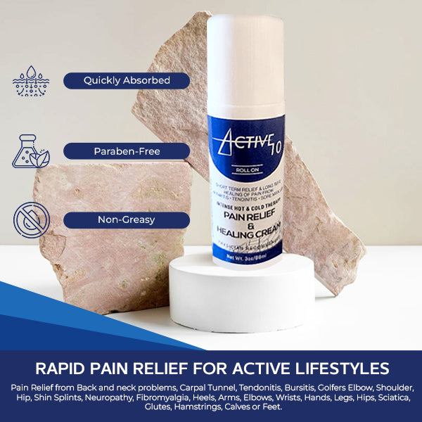 Active 10 Pain Relief and healing Cream 3oz Roll-On- Relieves: Muscle, Joint, Back, and Knee - Contains Natural Organic Ingredients - Made in America